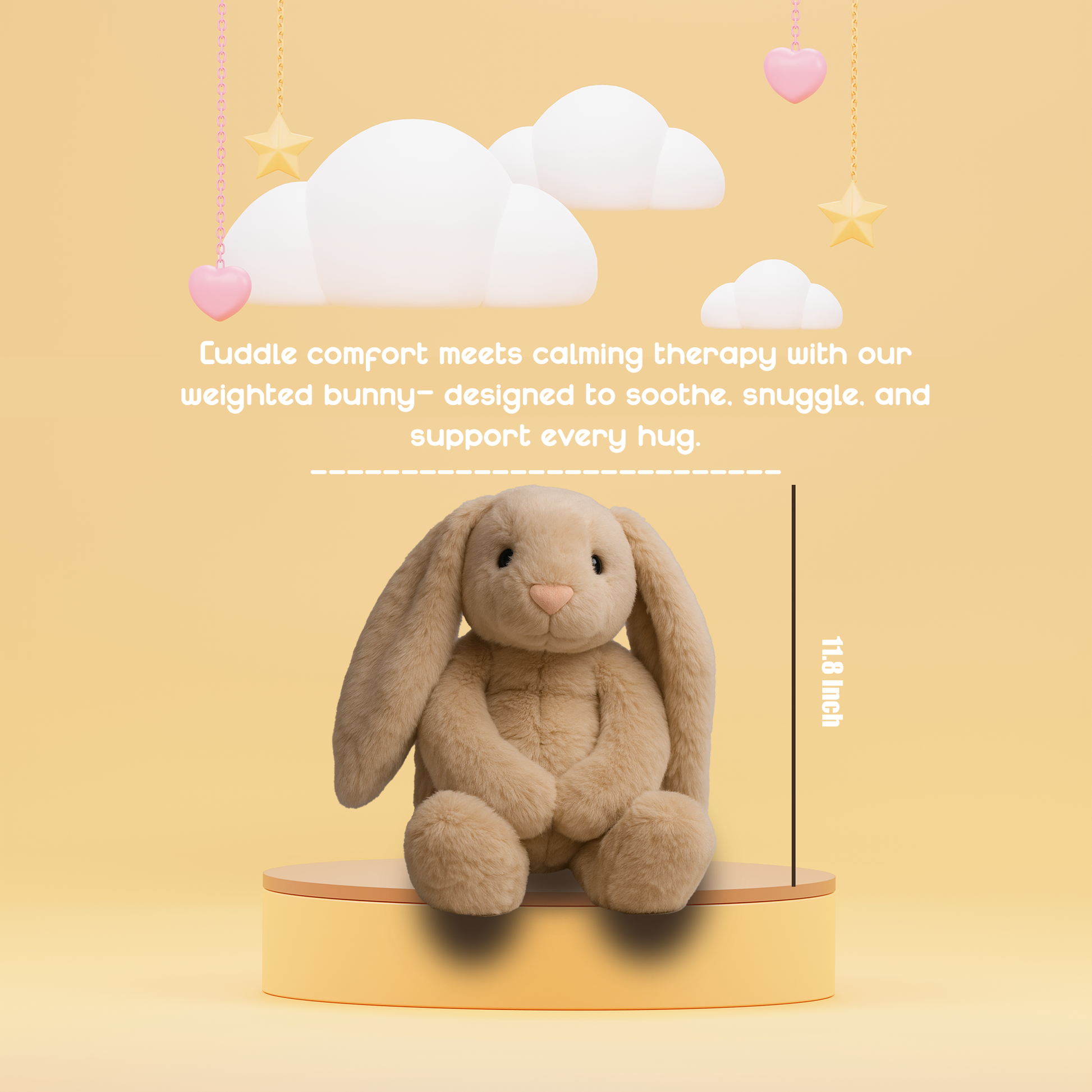 Ableys weighted vibrating plush bunny beige 11.8 inch seated on pedestal with floppy ears and calming therapy use
