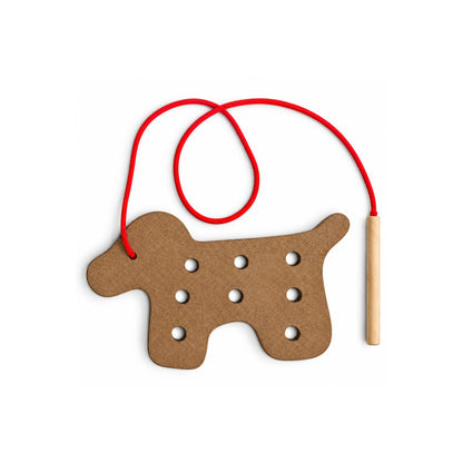 Dog Lacing Toys for Kids – Wooden Threading Board with Red Cord & Easy-Grip Handle for Fine Motor Practice (20.5 x 10 cm)