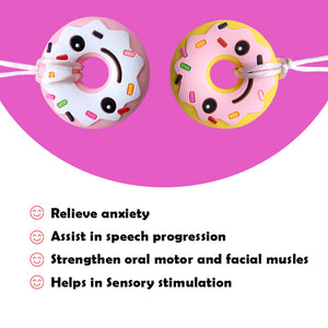 Ableys donut silicone chewable necklace for sensory needs two pastel donut pendants on white cord