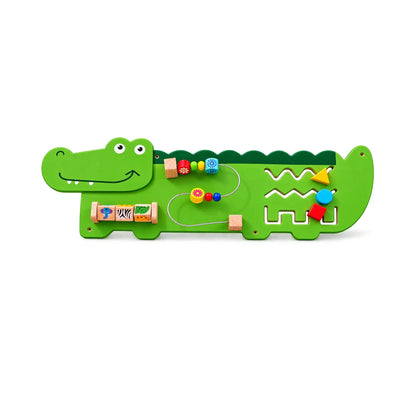 Crocodile Wooden Busy Board Wall Panel for Kids – Sensory Montessori Activity Board (89 x 32 cm)