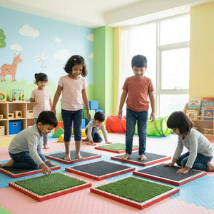 Wooden Texture Mat – Set of 6 | Sensory Floor Mats for Kids | Montessori Tactile Learning Toy - Abley's