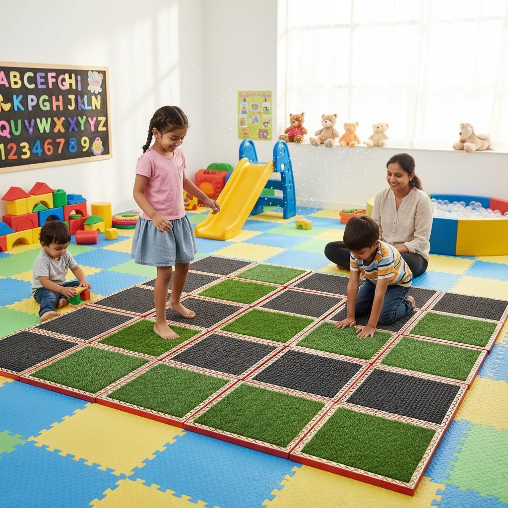 Wooden Texture Mat – Set of 6 | Sensory Floor Mats for Kids | Montessori Tactile Learning Toy - Abley's