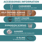 Accessories list showing carabiner screws daisy chains expansion screws hanger O sling for lycra sensory swing for kids