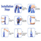 lycra sensory swing for kids installation diagram showing blue patterned fabric o ring carabiner and daisy chain steps