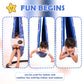 Ableys lycra sensory swing for kids with blue printed fabric child reading swinging and lounging