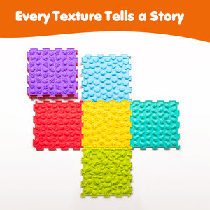 Colorful interlocking textured foam tiles set by Ableys arranged cross pattern sensory mat for kids