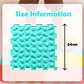 Ableys textured turquoise interlocking square sensory mat for kids showing 24cm size and child feet background