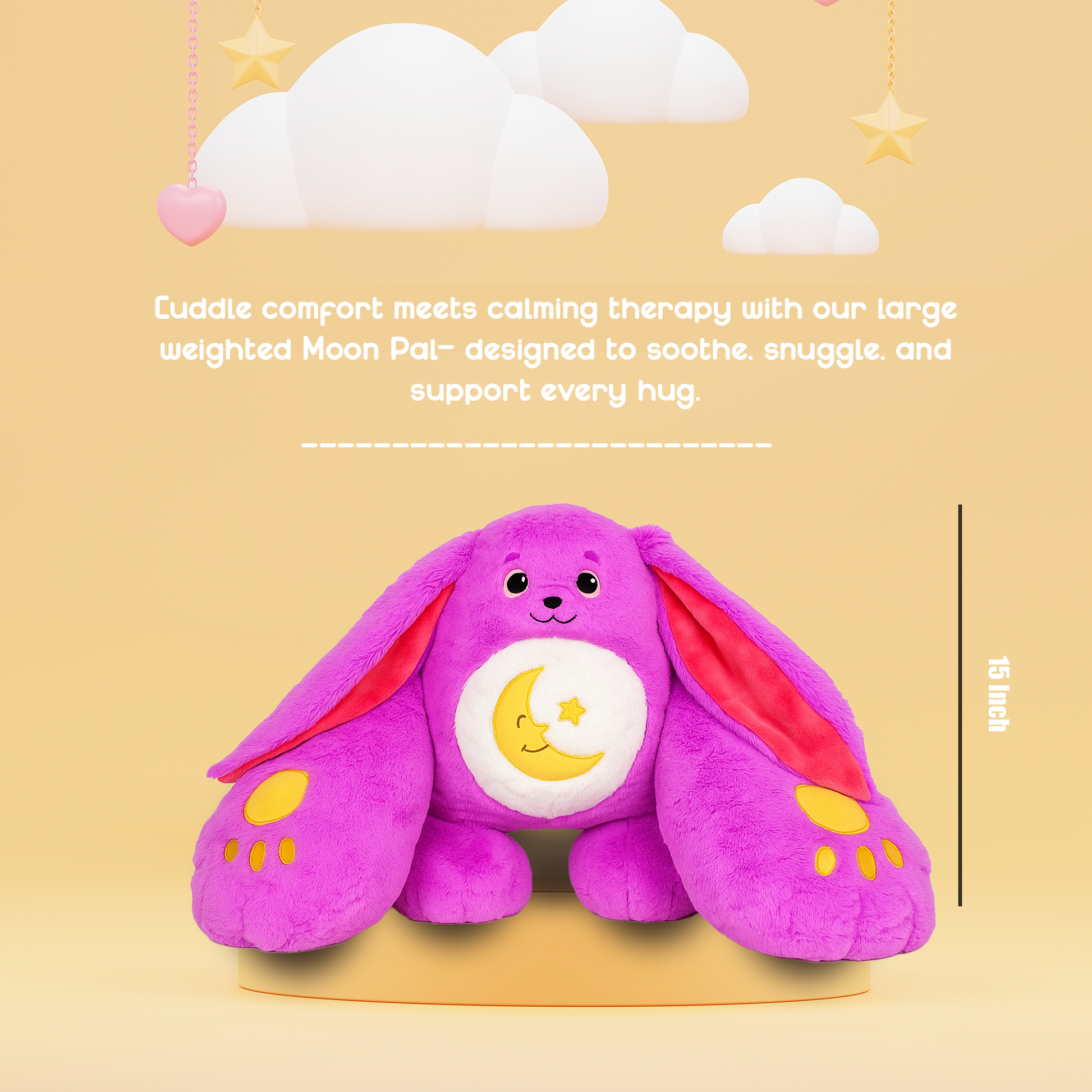 Ableys large purple bunny with moon belly and long ears weighted plush sensory toy for calming hugs
