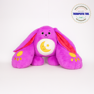 Ableys purple plush bunny with moon patch and long ears weighted plush sensory toy for calming therapy