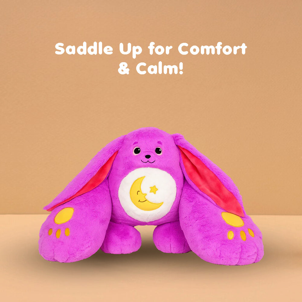Ableys purple weighted plush sensory toy bunny with long floppy ears moon and star belly for calming hugs