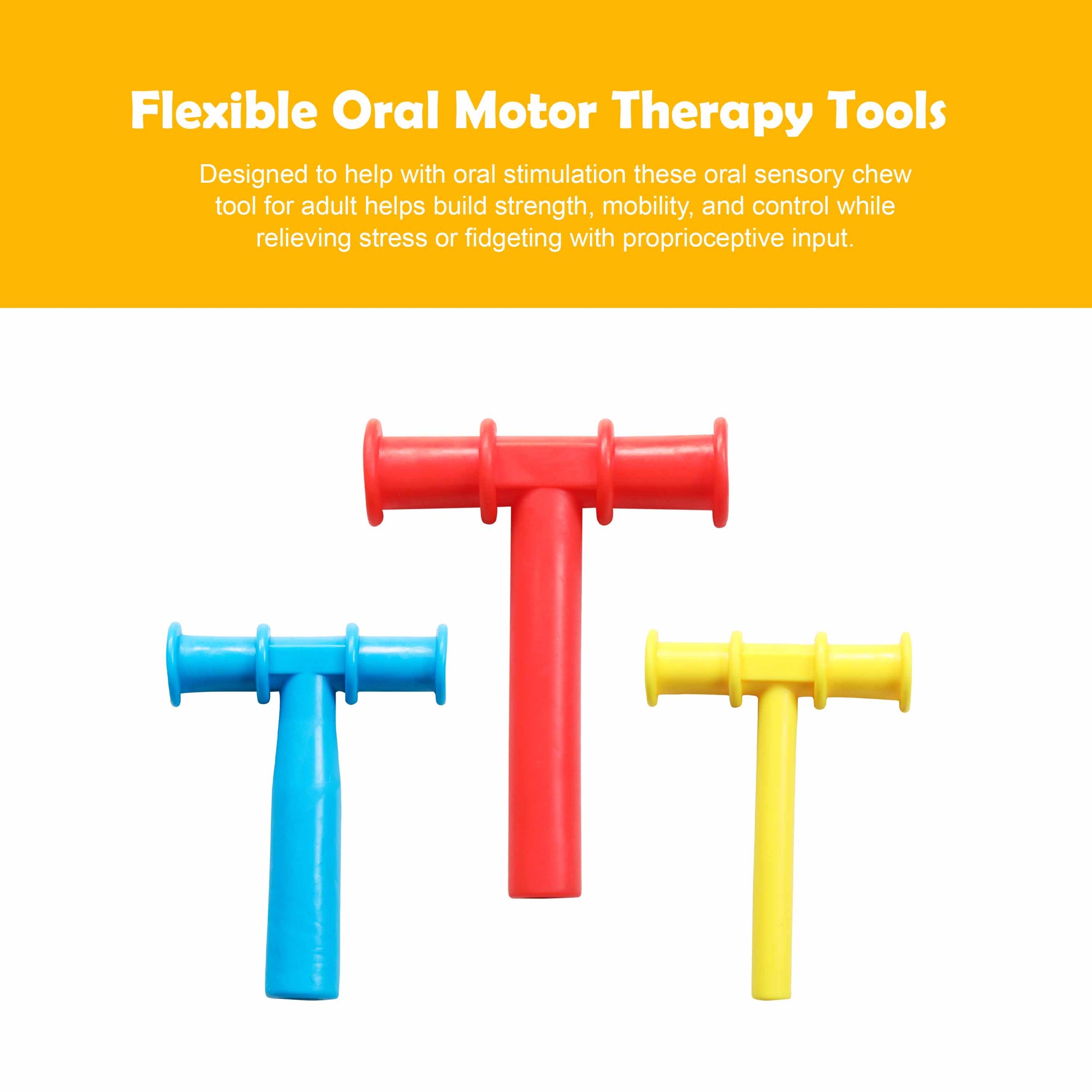 Ableys chew tube for oral motor skills triple pack T shaped sensory chew tubes in red blue and yellow