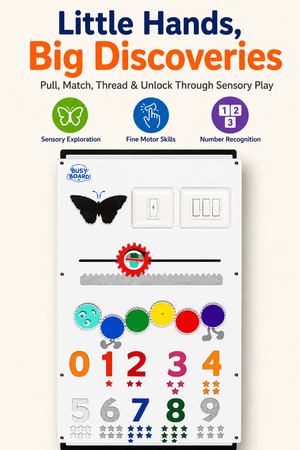 Fine Motor Skills Busy Board – Interactive Wall Panel with Household Switches, Gear Slider, and Number Counting