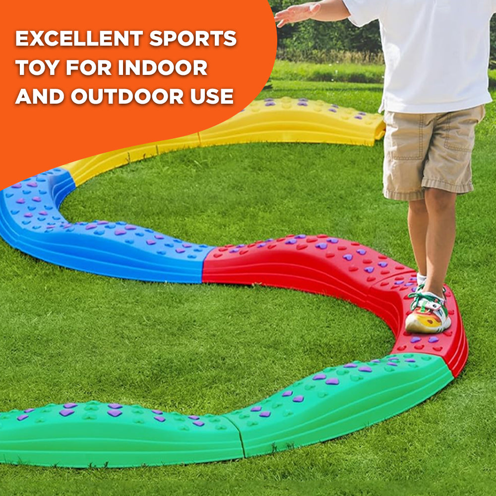 Ableys colorful interlocking outdoor balance beams for kids motor skills with child stepping on grass