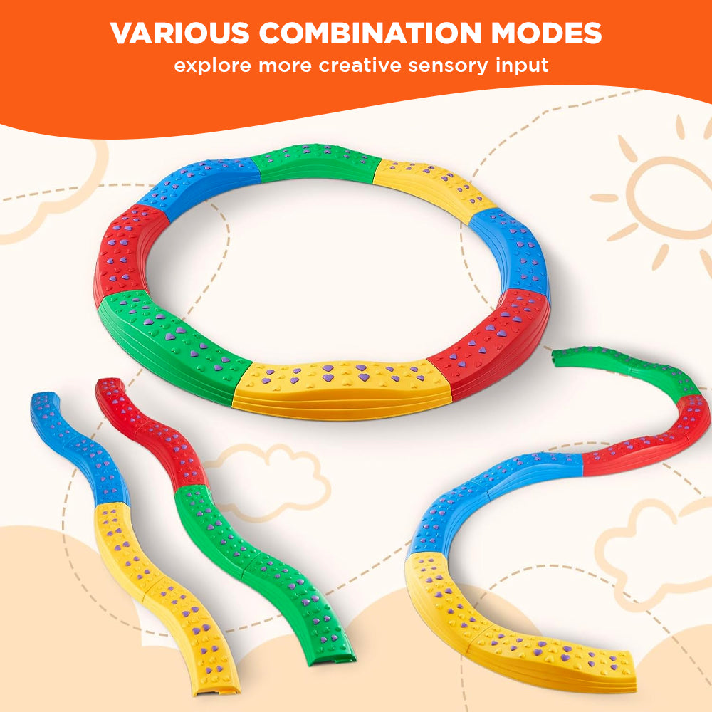 Ableys colorful interlocking balance beams for kids motor skills set with curved textured pieces for balance play