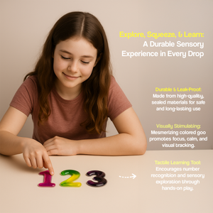 Ableys sensory number gel fidgets 1 2 3 being touched by a girl for tactile number learning