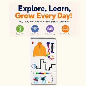 Life Skills Busy Board – Montessori - Educational Toys - Sensory Wall Panel for Dressing Practice, Buckle Learning, and Fine Motor Play