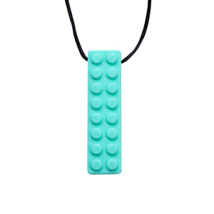 Ableys turquoise silicone chewable necklace for sensory needs with studded rectangle pendant on black cord