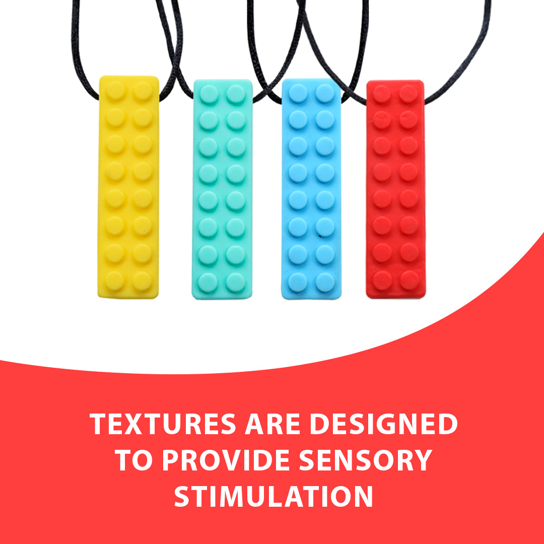 Ableys chewable necklace for sensory needs rectangular silicone brick texture pendants in yellow teal blue red