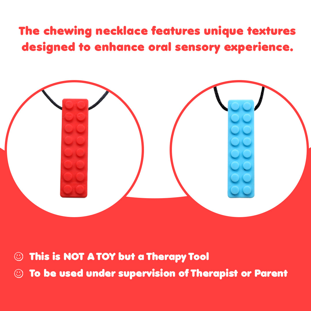 Ableys chewable necklace for sensory needs red and blue silicone textured pendant necklaces on black cords