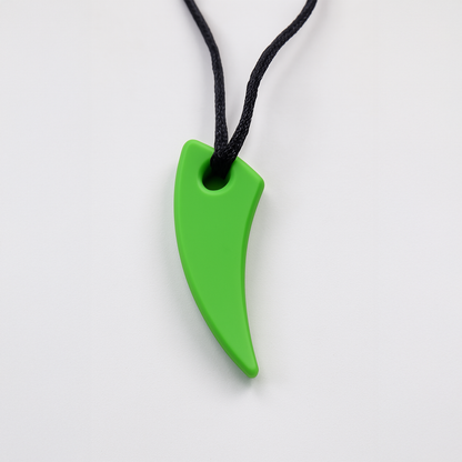 Ableys green silicone saber tooth chew necklace for kids on adjustable black cord teething pendant