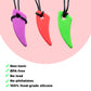 Ableys colorful silicone saber tooth chew necklace for kids in purple red and green BPA free teething pendant
