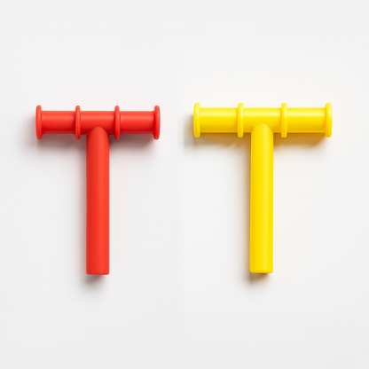Ableys oral motor chew tool for sensory needs dual pack showing red and yellow T shaped chew tools for oral therapy