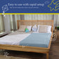 Ableys compression bed sheet for sensory needs blue fitted sleeve on mattress with plush toys
