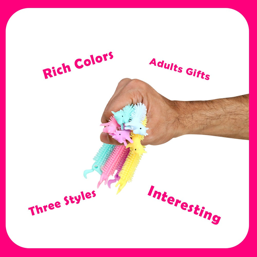 Ableys unicorn stretchy fidget strings pastel pack squeezed in adult hand sensory stress relief toy