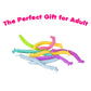 Ableys colorful pastel unicorn stretchy fidget strings pile showing soft textured sensory toys for adults