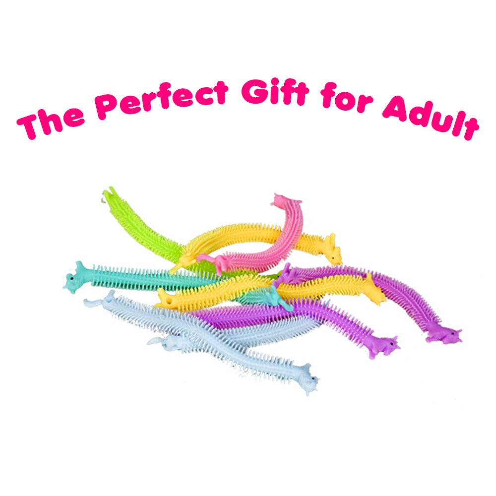 Ableys colorful pastel unicorn stretchy fidget strings pile showing soft textured sensory toys for adults