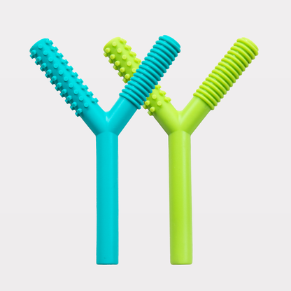 Ableys oral motor chew tube for sensory therapy Y shaped textured turquoise and lime twin set