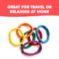 Ableys colorful fabric chewable chew bands for sensory needs shown as six soft stretch rings for travel and home