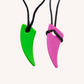 Horn shaped green and pink silicone chewable necklaces on black cords chewable necklace for sensory needs
