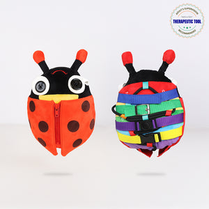 Ableys two sided ladybug buckle activity toy for kids with zipper front and colorful buckles for fine motor skills