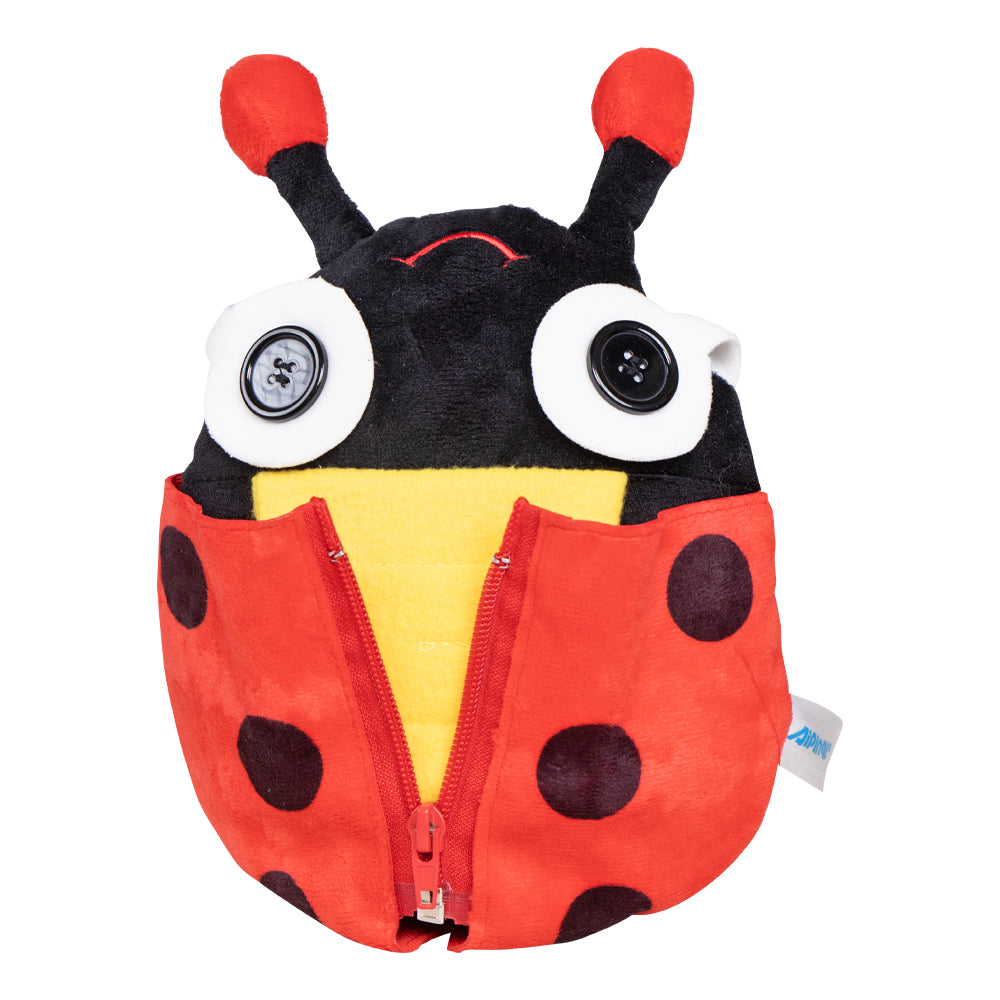 Ableys plush ladybug with zipper pocket and button eyes buckle activity toy for kids for fine motor skills