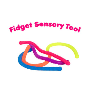 Ableys colorful stretchy fidget strings for sensory therapy in neon blue pink orange and yellow for tactile calming