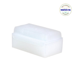 Ableys white sensory therapressure brush with dense fine bristles on foam base for tactile therapy