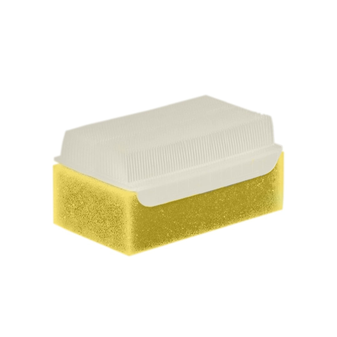 Ableys sensory therapressure brush white ridged silicone top over yellow sponge base for tactile stimulation