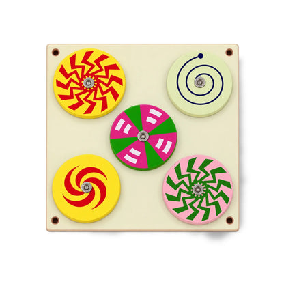 Spinner Board with 5 Colorful Spinning Discs for Fine Motor Skills | Wooden Toys for Kids | Pattern Play & Focus (28 x 28 cm)