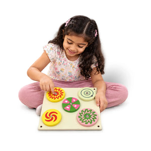 Spinner Board with 5 Colorful Spinning Discs for Fine Motor Skills | Wooden Toys for Kids | Pattern Play & Focus (28 x 28 cm)