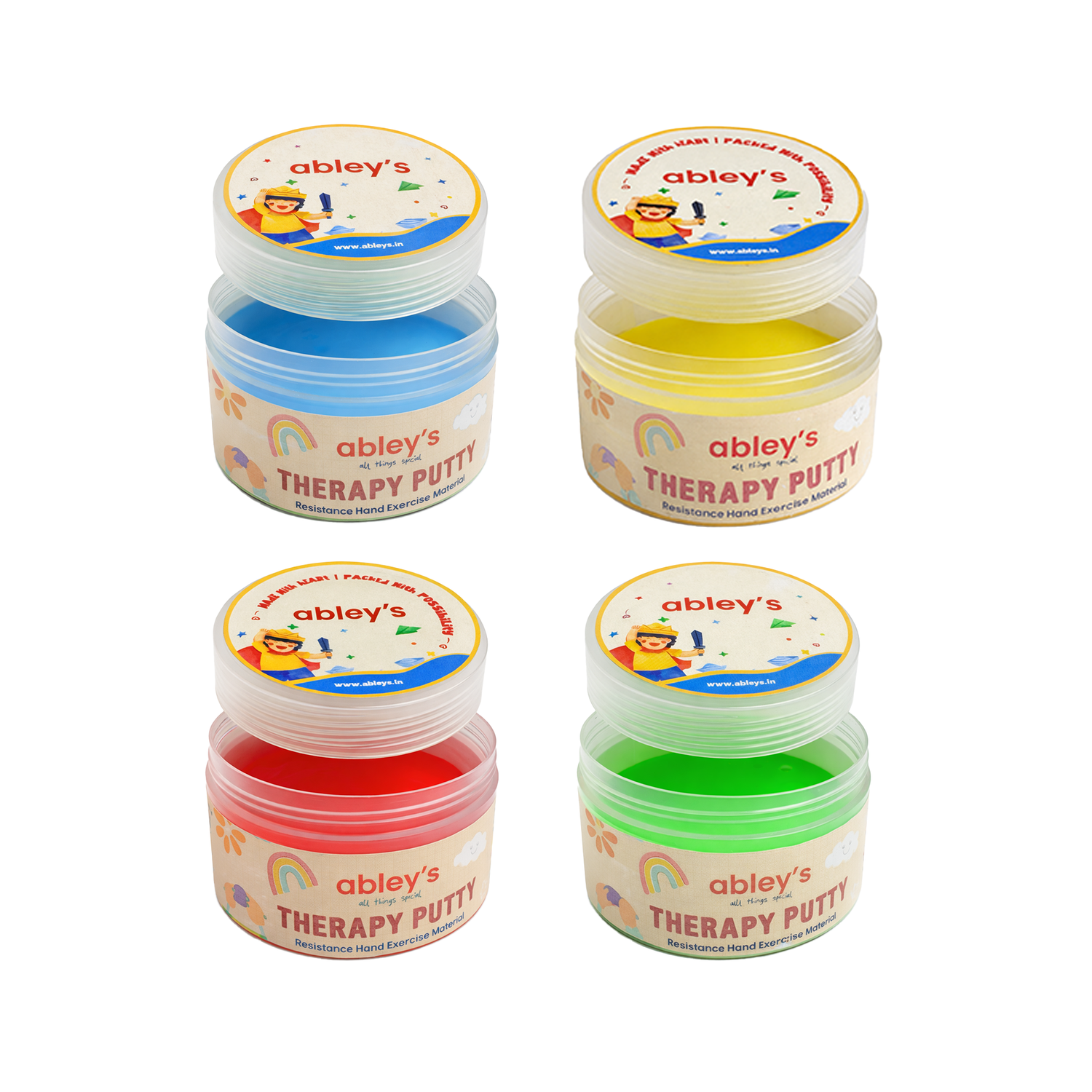 Abley's Hand Exercise Putty Set | 4 Resistance Levels 4x 50g Tubs