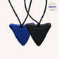 Ableys blue and black triangular chewable necklace for sensory needs on adjustable black cords