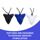 Ableys chewable necklace for sensory needs trio of textured silicone triangle pendants in black blue and white on cords