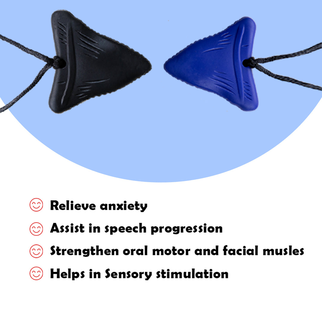 Ableys chewable necklace for sensory needs black and blue triangular silicone pendants on cord