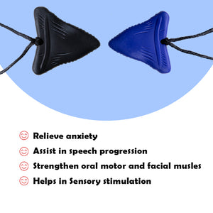 Ableys chewable necklace for sensory needs black and blue triangular silicone pendants on cord