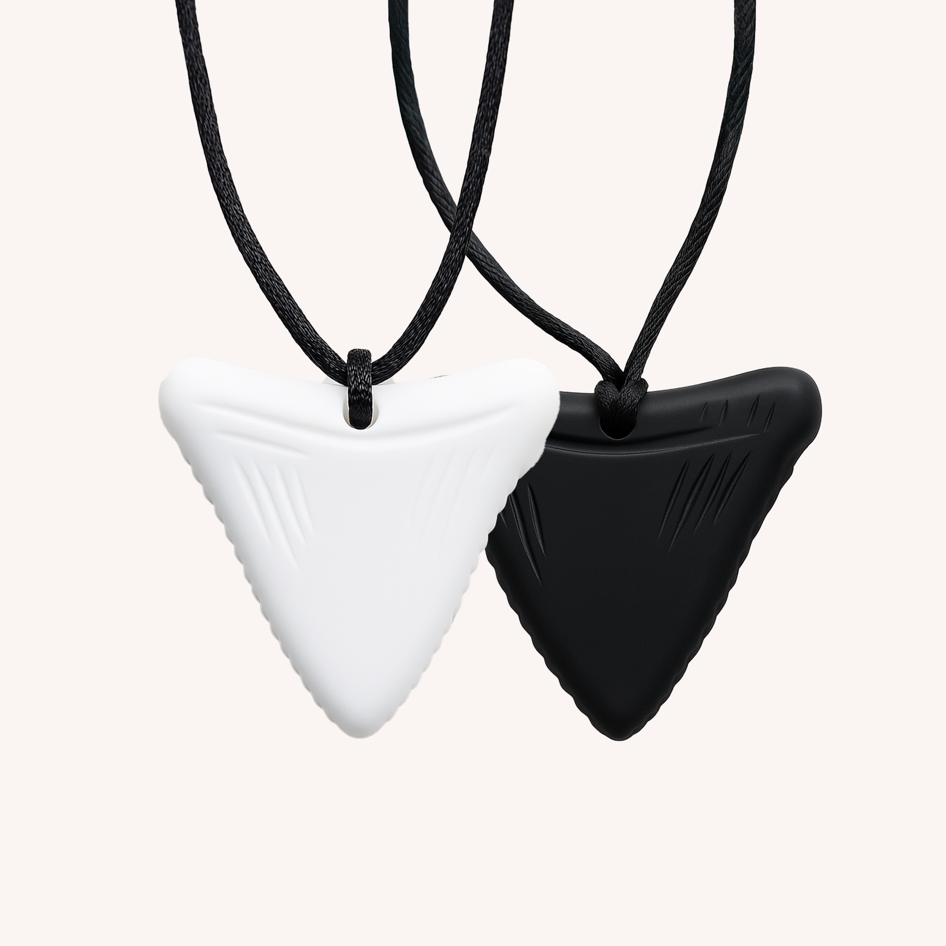 Ableys black and white silicone triangle chewable necklace for sensory needs with adjustable cord