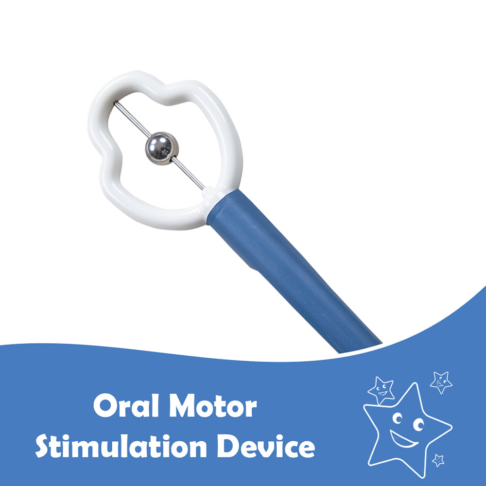 Ableys oral motor tool for speech therapy white mouth shaped loop with metal bead and blue handle for oral motor stimulation