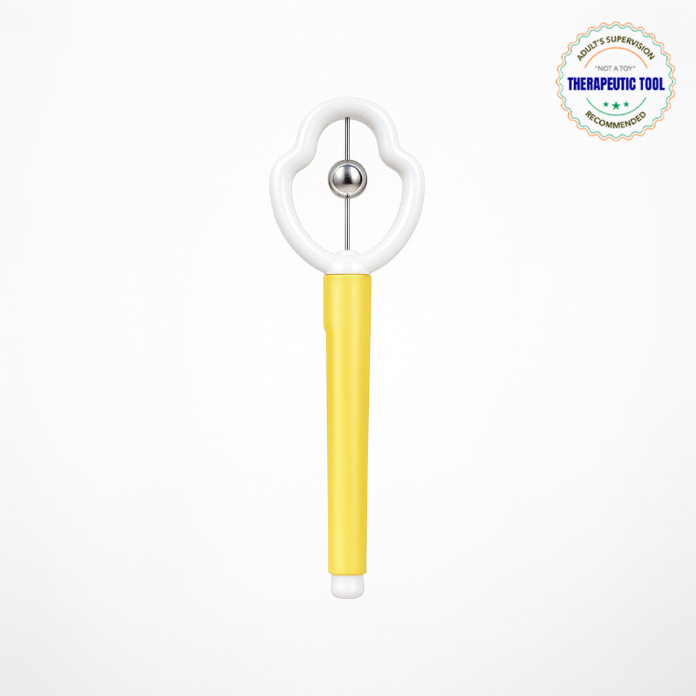 Ableys oral motor tool for speech therapy white loop with metal bead on rod and yellow handle