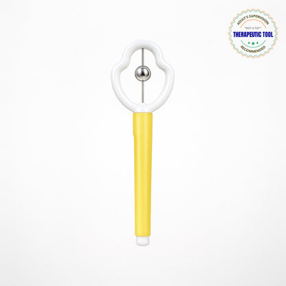 Ableys oral motor tool for speech therapy white loop with metal bead on rod and yellow handle