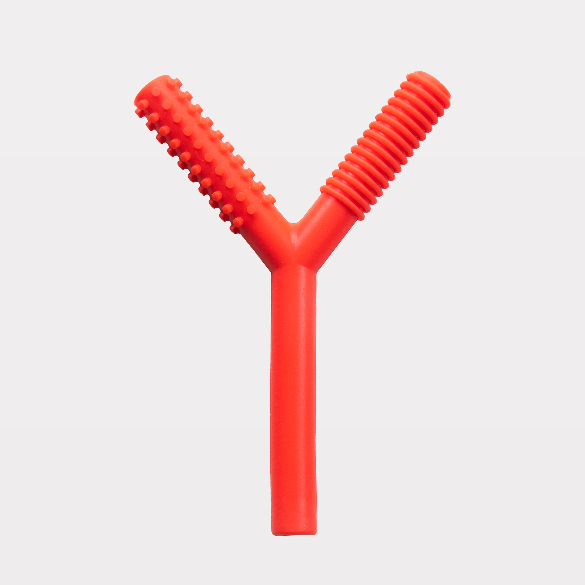 Ableys red Y shaped oral motor chew tool for sensory needs with dual textured prongs for biting